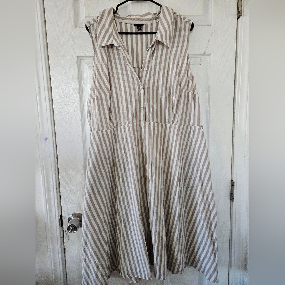 torrid Beige & White Striped Sleeveless Midi Shirt Dress - Picture 4 of 6